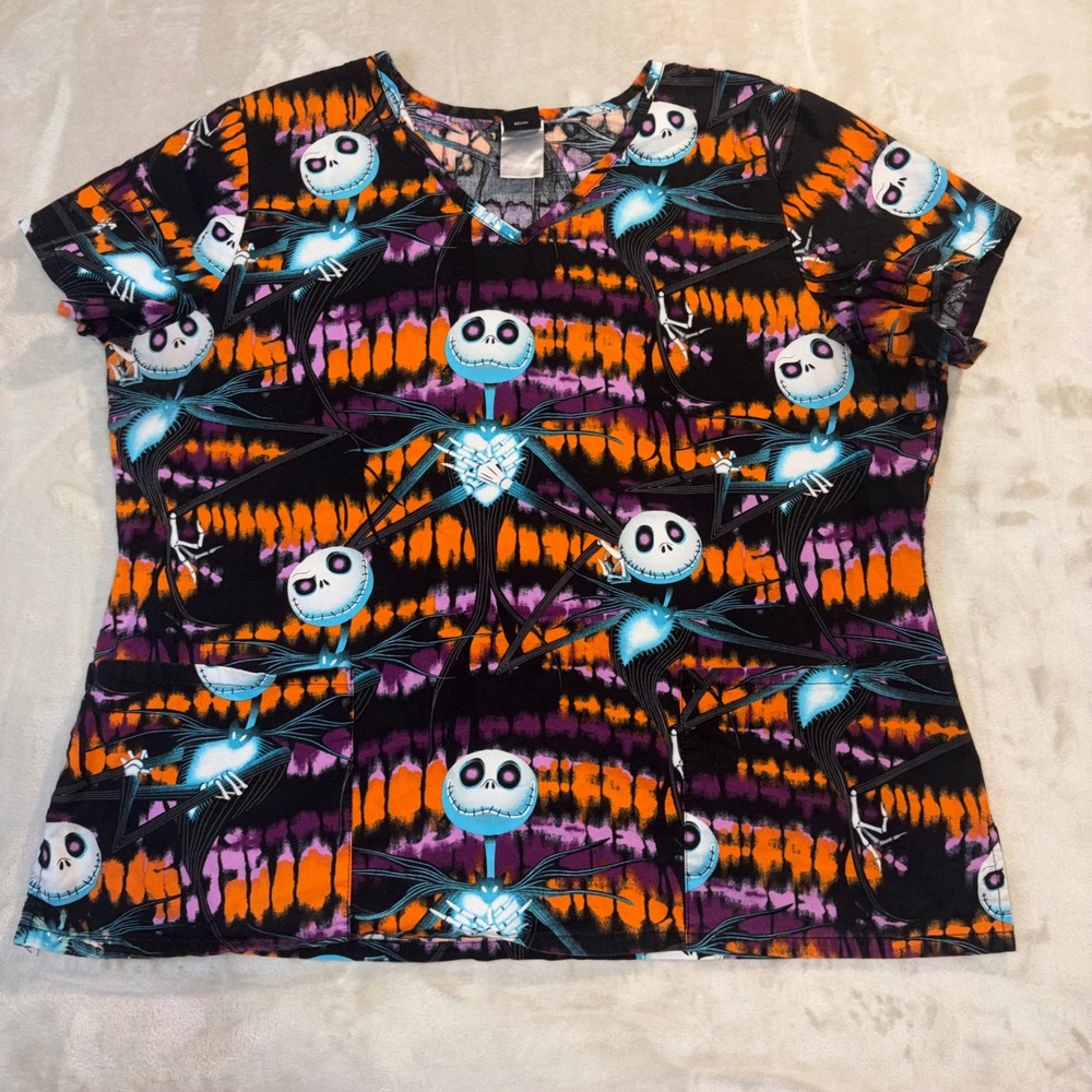 Disney Nightmare Before Christmas Jack Skellington Tie Dye Scrub Top Womens XL